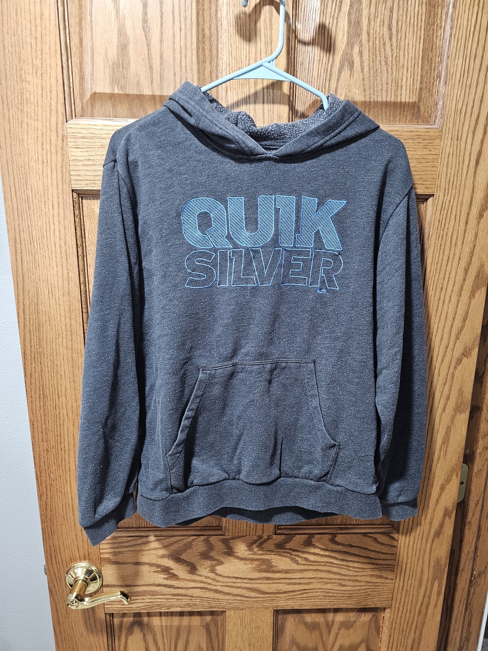 Quiksilver Men's Gray Pullover Hoodie with Blue Logo